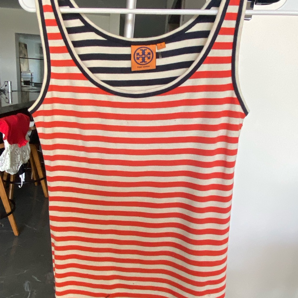 Tory Burch Navy and Red Striped Top